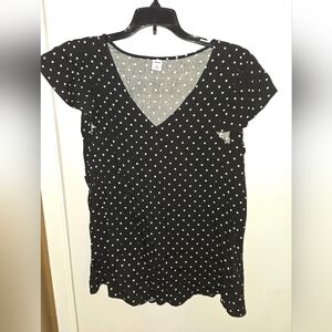 Old Navy Black and White Fitted Short Sleeve Blouse